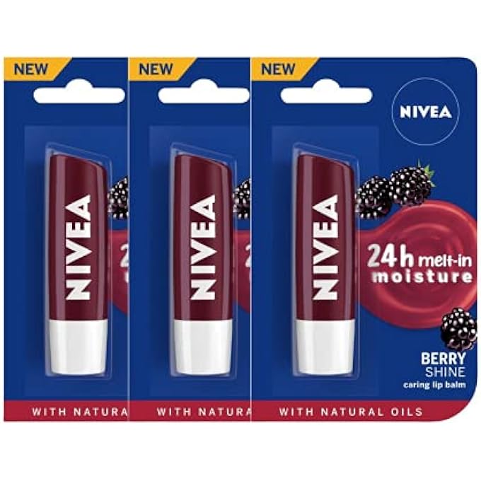 Nivea LIP BALM, FRUITY BERRY SHINE, 4.8G (PACK OF 3) - Image 1